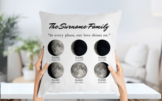 A Restful Labor Day: Why a Personalized Moon Phase Family Pillow Adds a Touch of Magic to The Day and Makes a Thoughtful Gift for Any Occasion