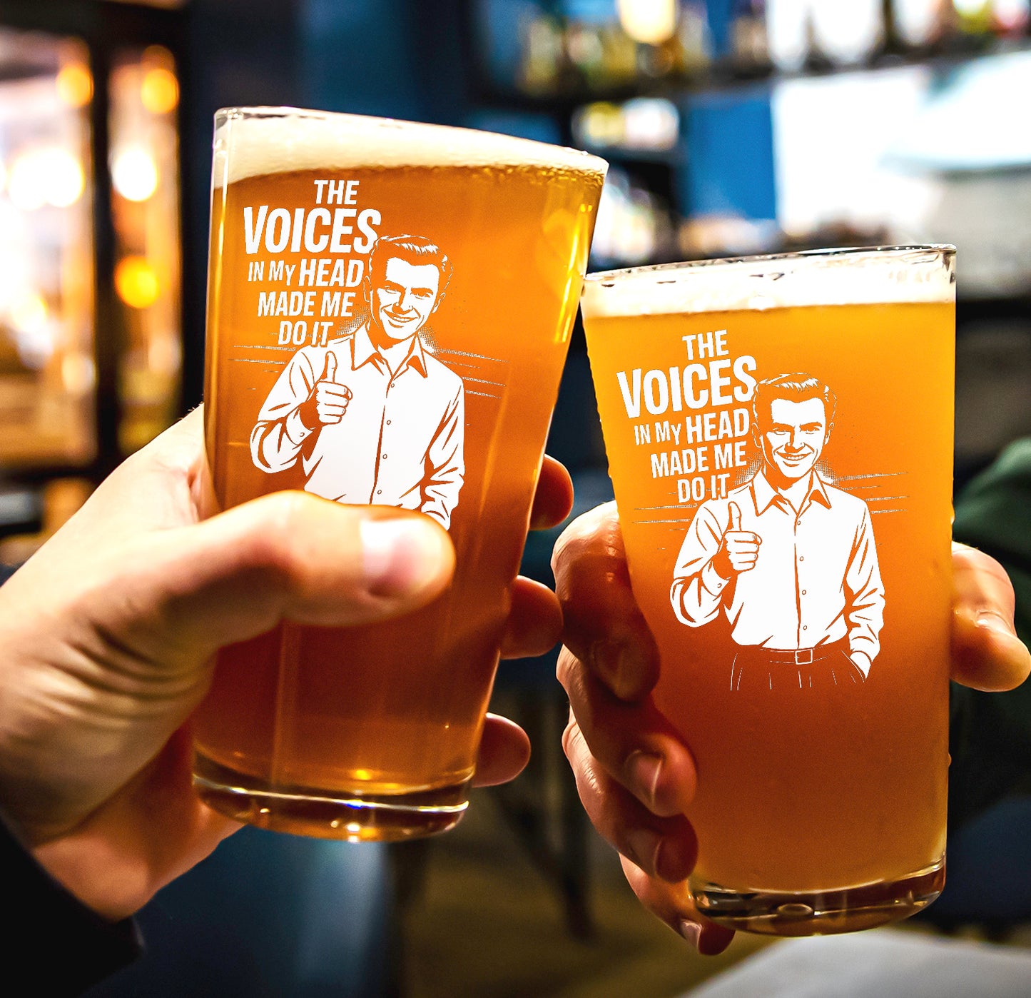 Funny Beer Glass – Voices in My Head Made Me Do It Pint Glass Gift