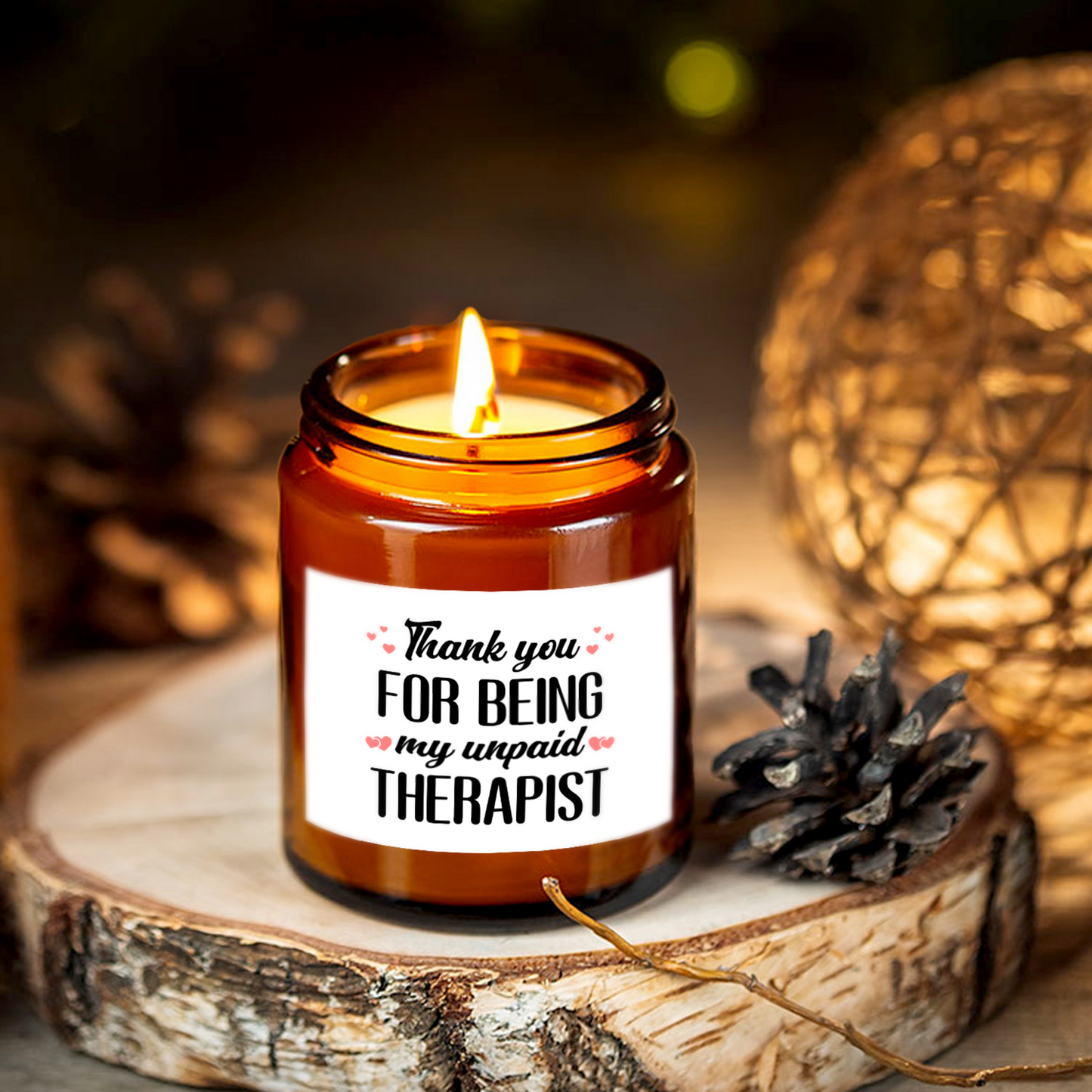 Gifts For Partner - Thank You For Being My Unpaid Therapist - Candle Jar With Lid
