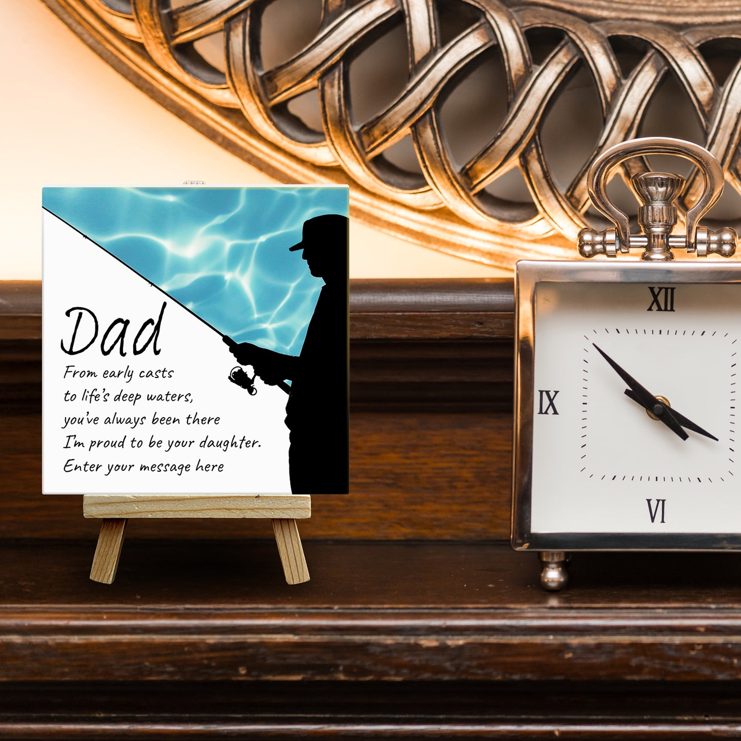 Gifts For Dad – Fishing Verse from Daughter Personalised Tile with Easel