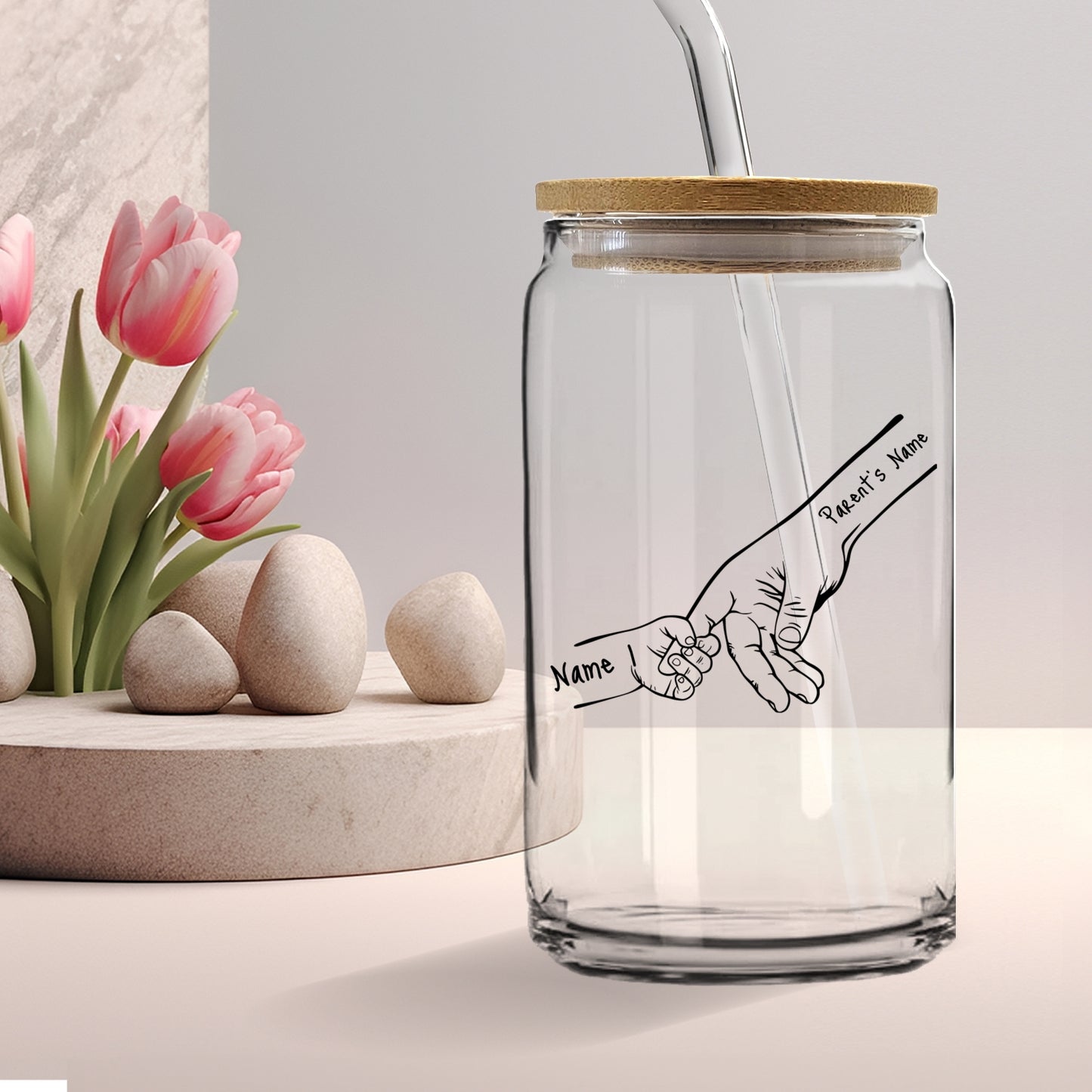 Gifts For Family - Personalized Family Hands Design Glass Tumbler
