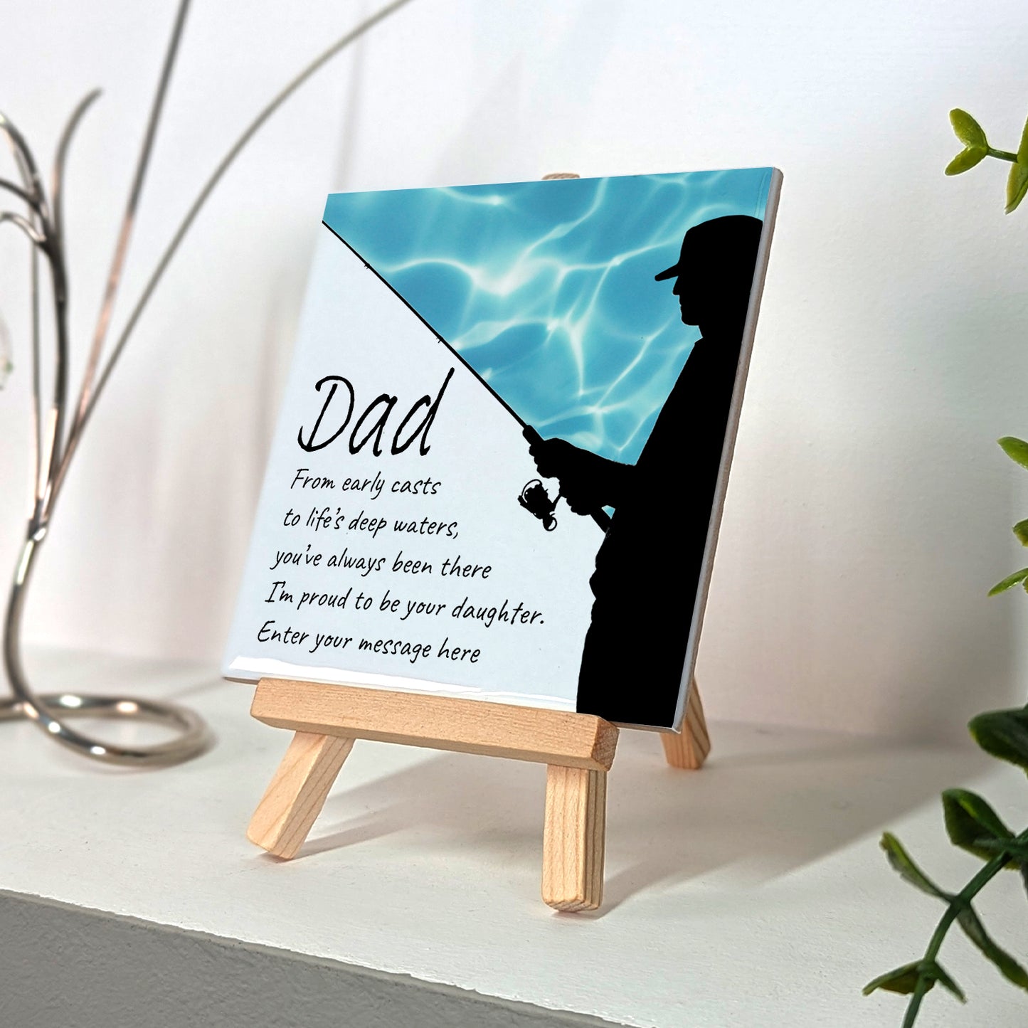 Gifts For Dad – Fishing Verse from Daughter Personalised Tile with Easel