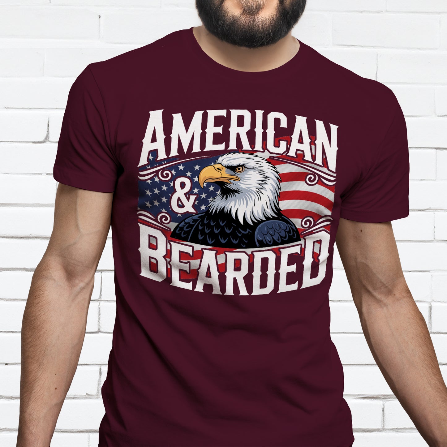 Gifts For Men - American & Bearded - Gildan 6400 Tshirts