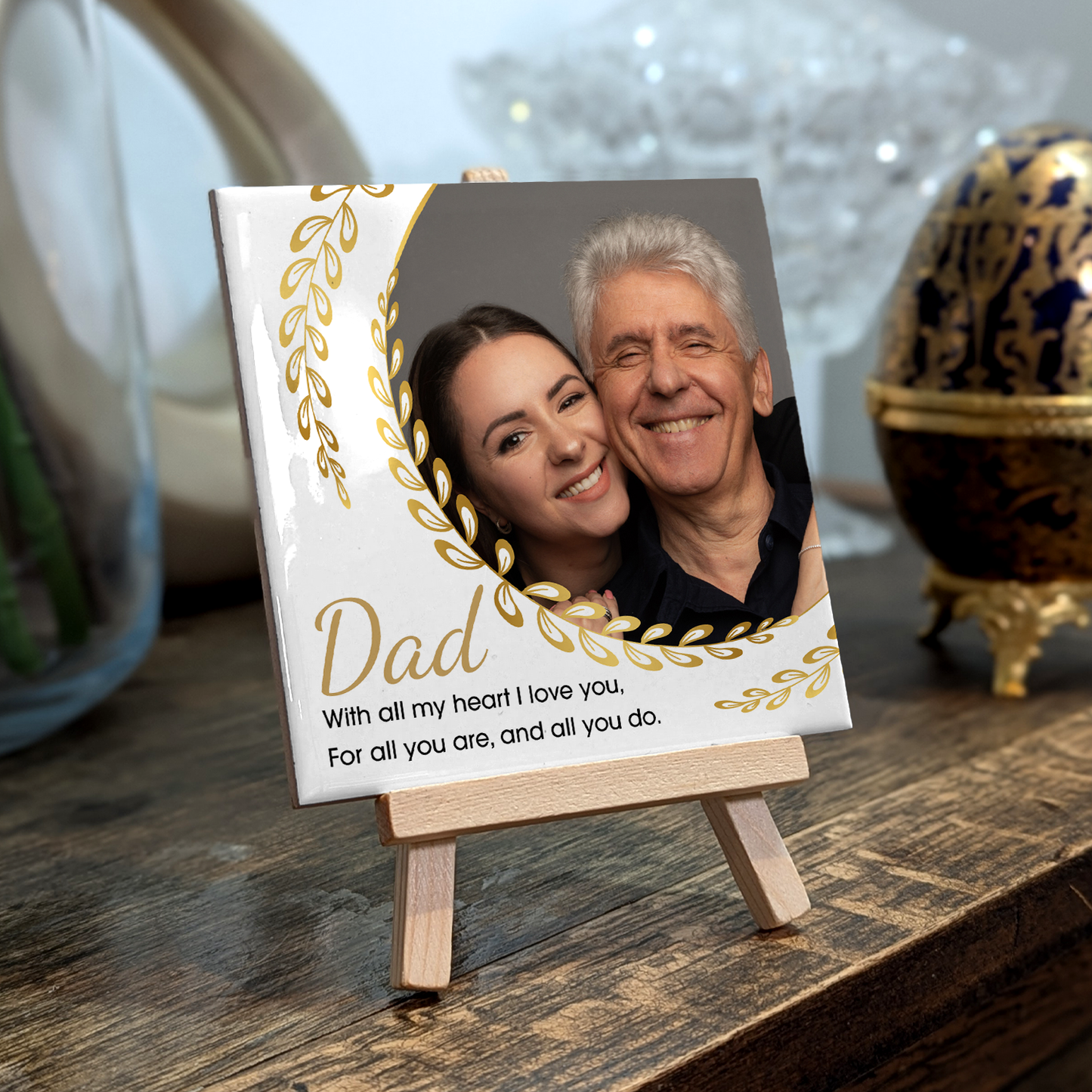 Gifts For Dad – With All My Heart Personalized Tile with Easel