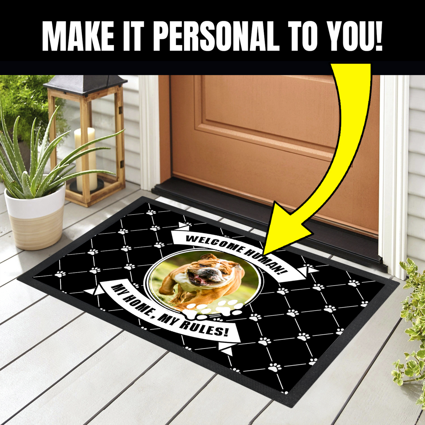 Personalized Door Mat Welcome Human Dog Welcome Mat 1, 2, or 3 Dogs Add Your Own Photos