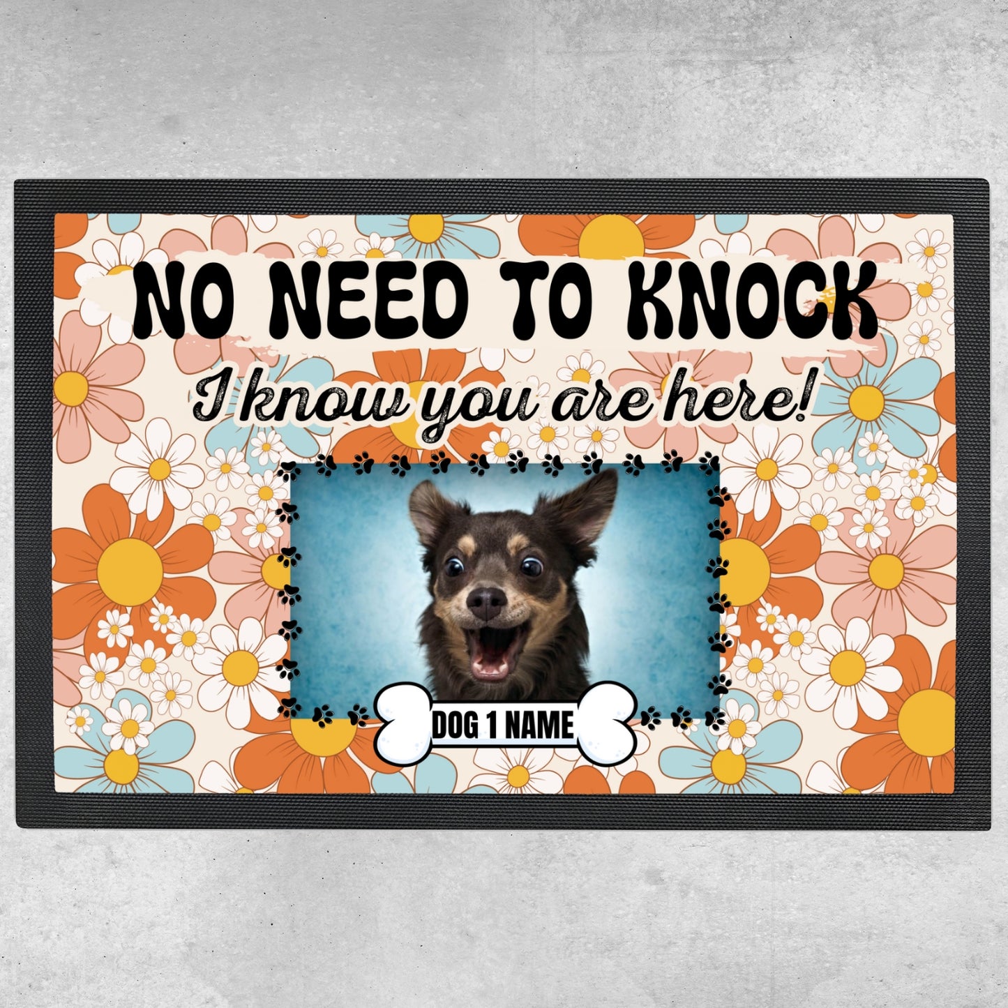 Personalized Floor Mat - No Need To Knock Retro Dog Welcome Mat - 3 Sizes Up To 3 Dogs