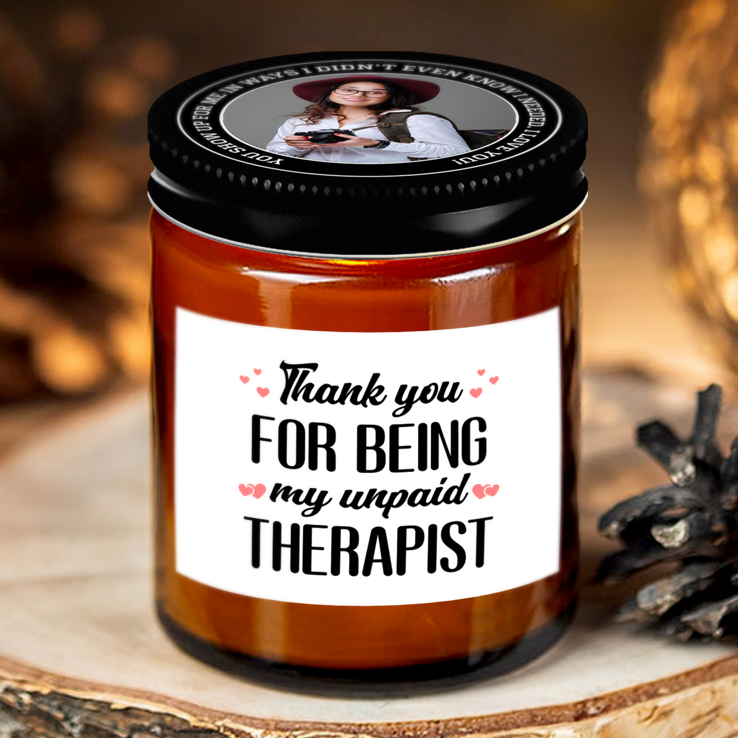 Gifts For Partner - Thank You For Being My Unpaid Therapist - Candle Jar With Lid