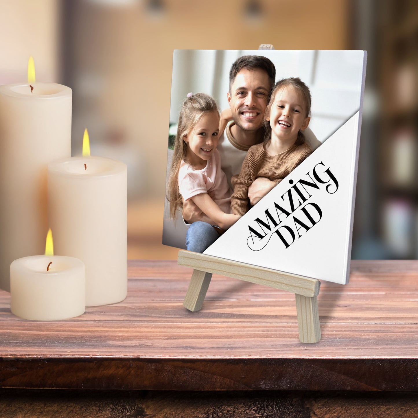 Gifts For Dad – Amazing Dad Photo Tribute Personalised Tile with Easel