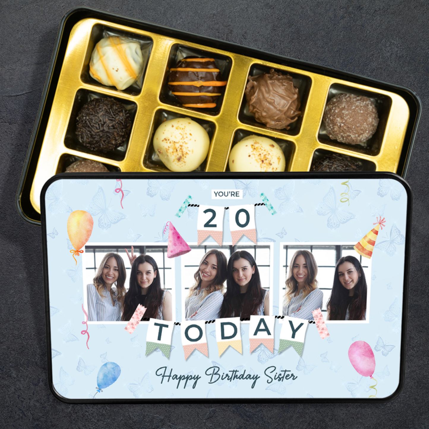 Birthday Gift For Sister - Keepsake Tin of 12 Handmade Chocolates