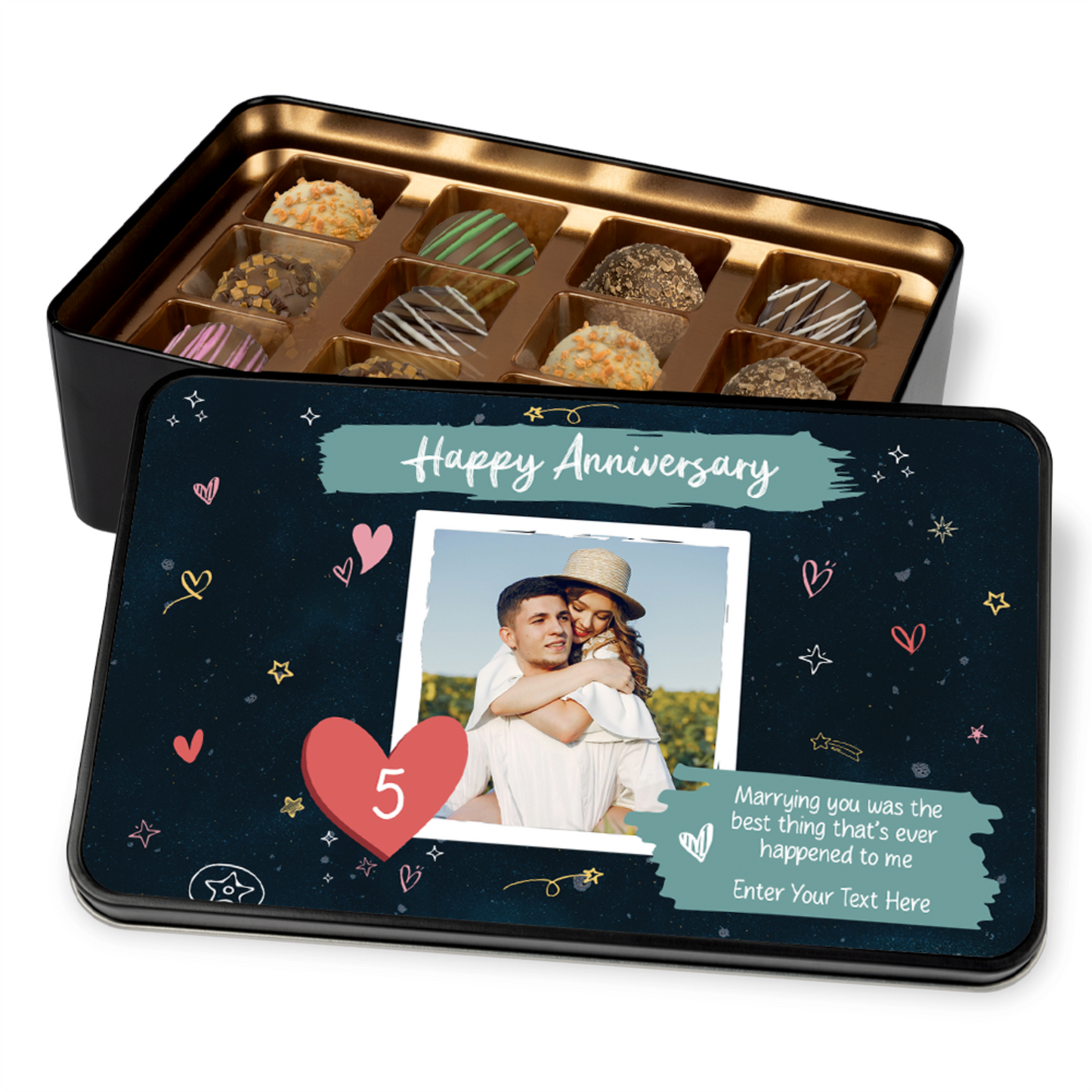 Wedding Anniversary Gift - Keepsake Tin of 12 Handmade Chocolates