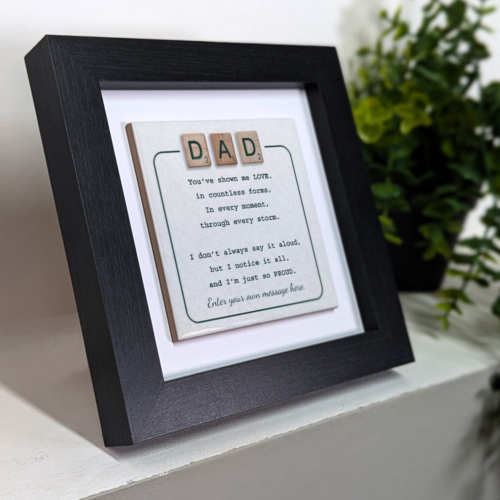 Gifts For Dad – Scrabble Style Love Verse Personalized Framed Ceramic Tile