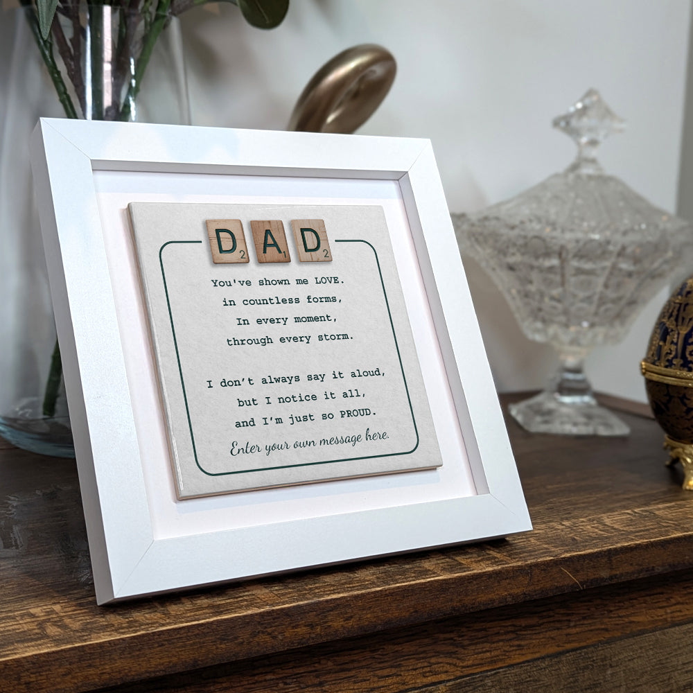 Gifts For Dad – Scrabble Style Love Verse Personalized Framed Ceramic Tile