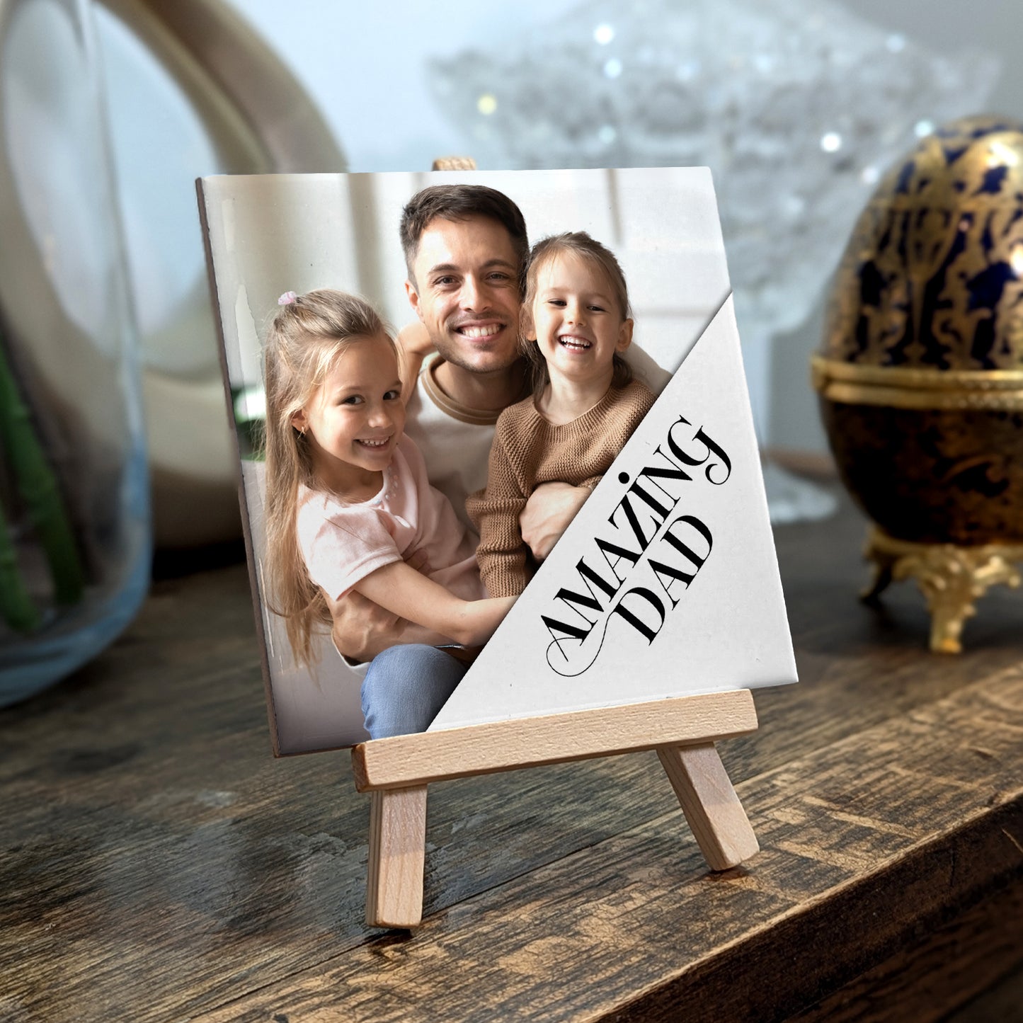 Gifts For Dad – Amazing Dad Photo Tribute Personalised Tile with Easel