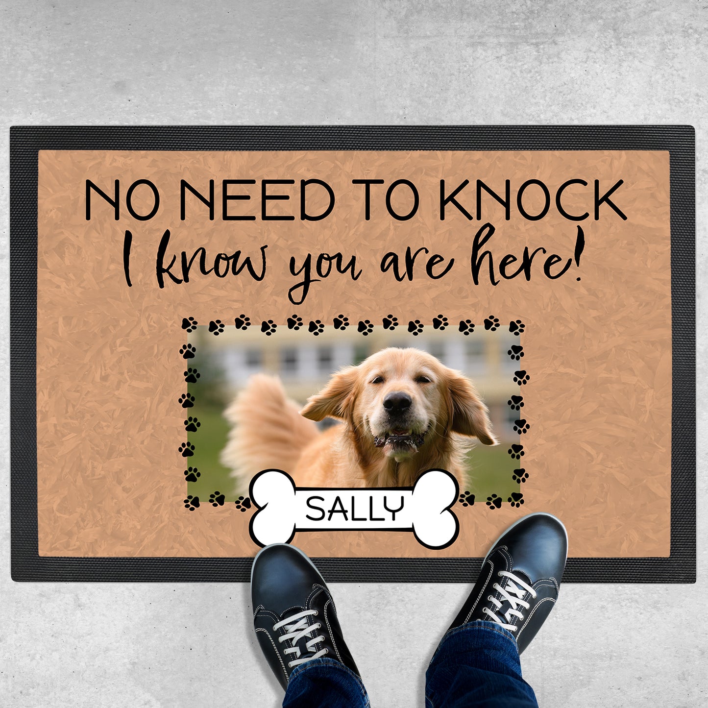 Personalized Door Mat - No Need To Knock Door Mat- 1,2, or 3 dogs Add Your Own Dog Name And Photo