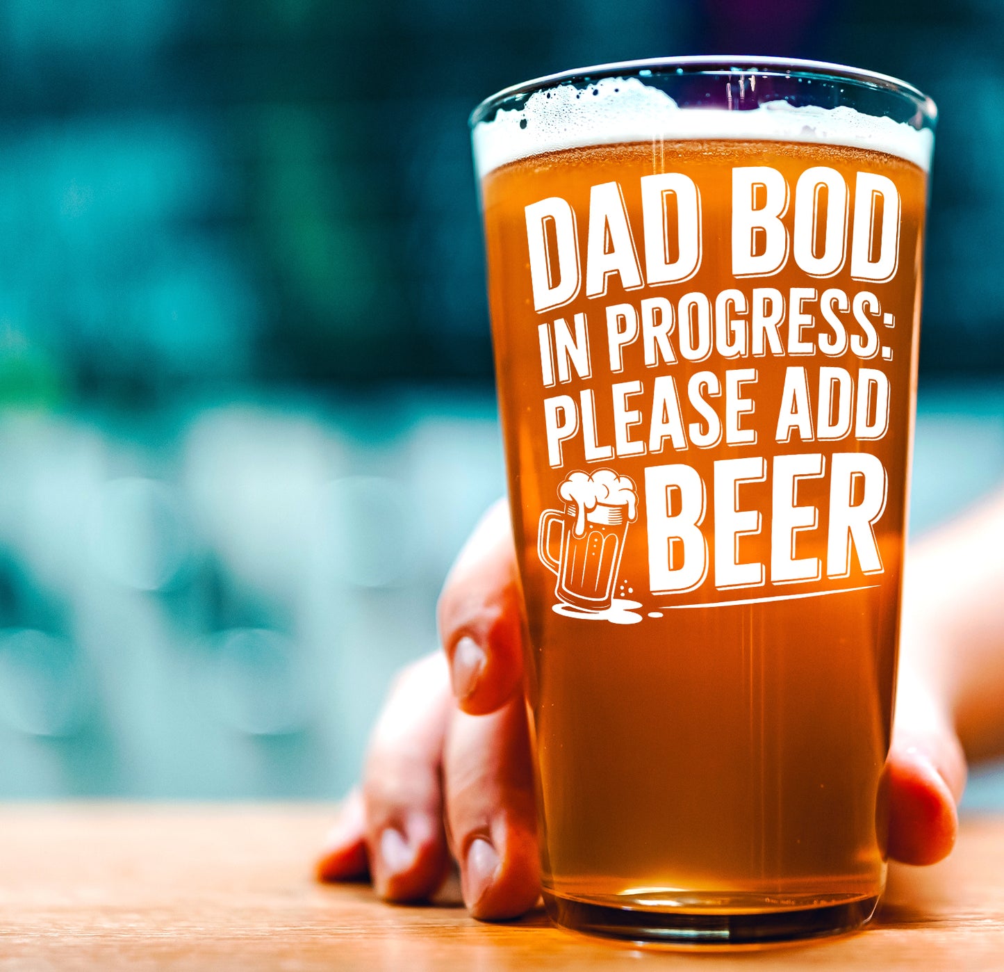 Funny Beer Glass – Dad Bod In Progress Pint Glass Gift