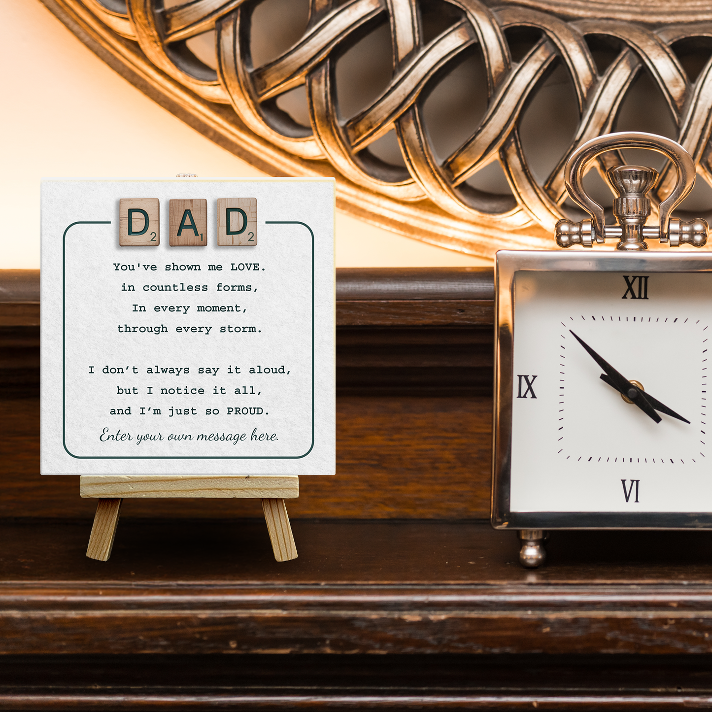 Gifts For Dad – Scrabble Style Love Verse Personalized Tile with Easel