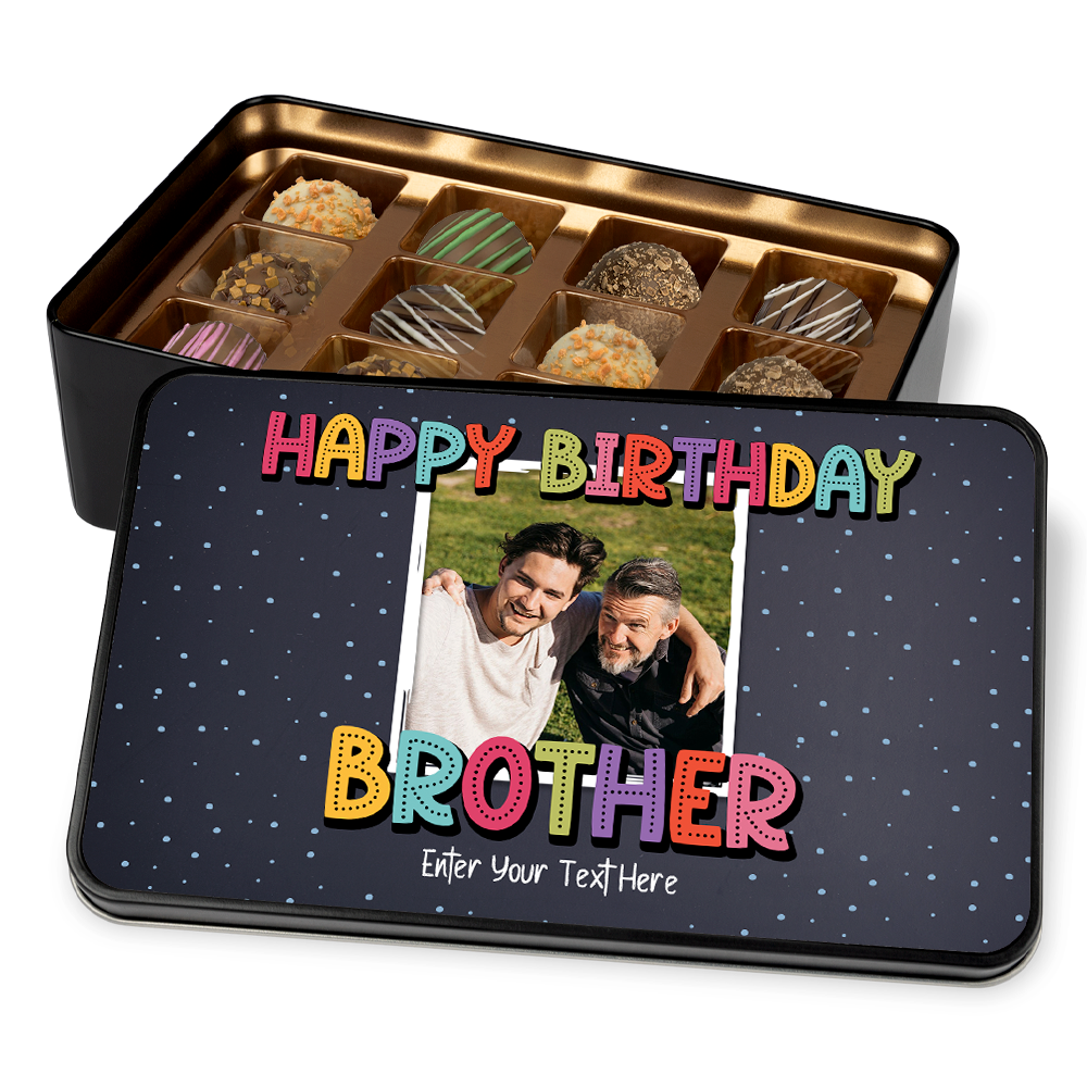 Birthday Gift For Brother - Personalized Keepsake Tin of 12 Handmade Chocolates