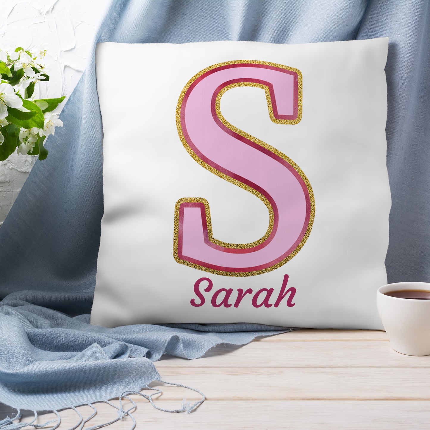 Gift For Her Personalized Pillow With Monogram & Name 4 Designs & 3 Colors Available