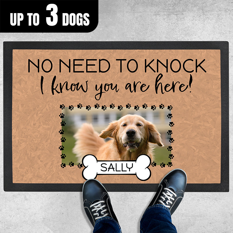 Personalized Door Mat - No Need To Knock Door Mat- 1,2, or 3 dogs Add Your Own Dog Name And Photo