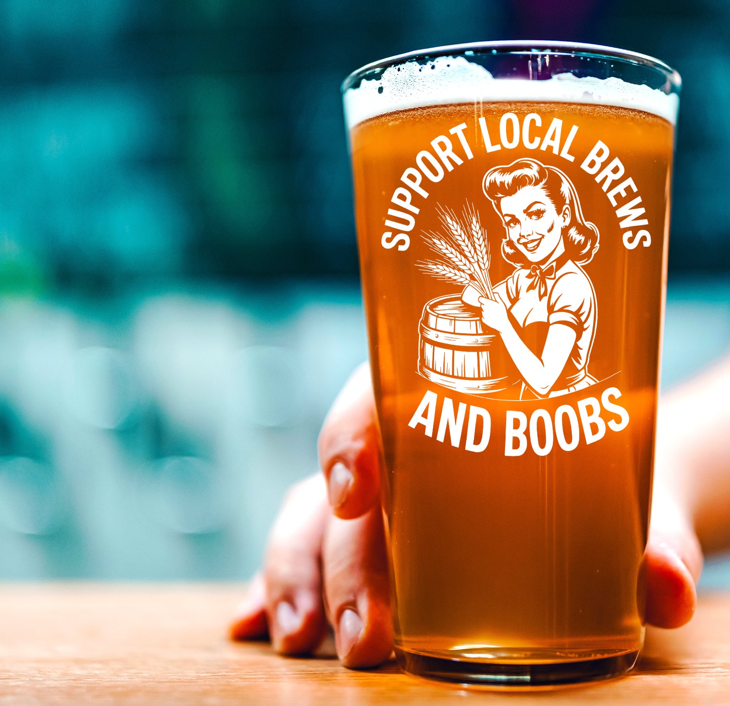 Funny Beer Glass – Support Local Brews Pint Glass Gift
