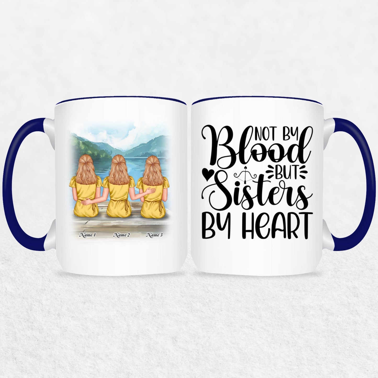 Gift For Sisters Custom Mug - 2,3, or 4 Sisters - 8 Colors - 2 Sizes
