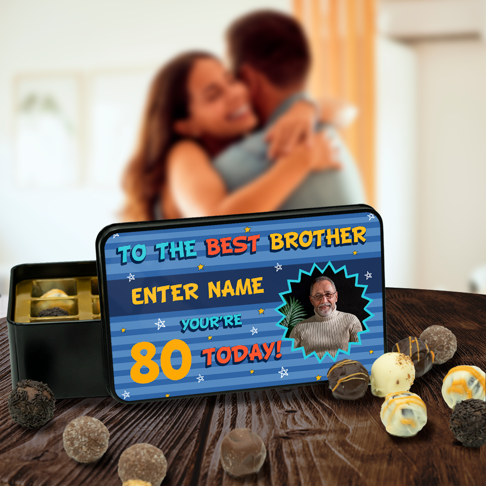 Birthday Gift For Brother - Personalized Keepsake Tin of 12 Handmade Chocolates