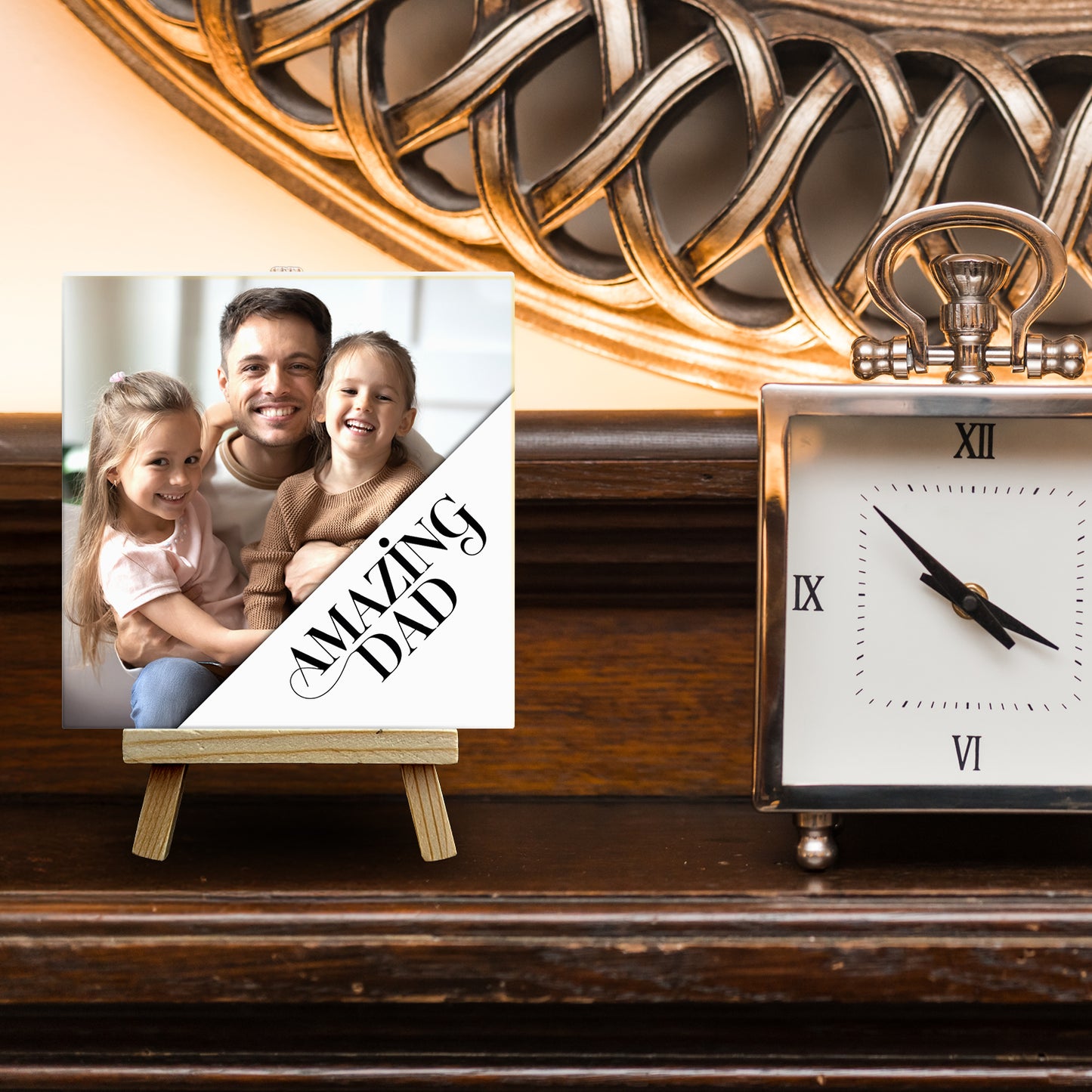 Gifts For Dad – Amazing Dad Photo Tribute Personalised Tile with Easel