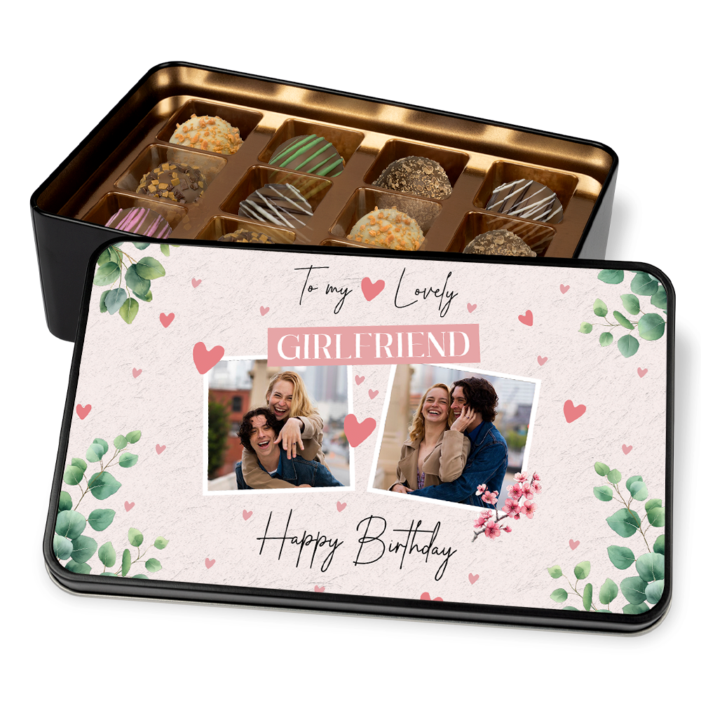Birthday Gift For Girlfriend - Personalzed Keepsake Tin of 12 Handmade Chocolates