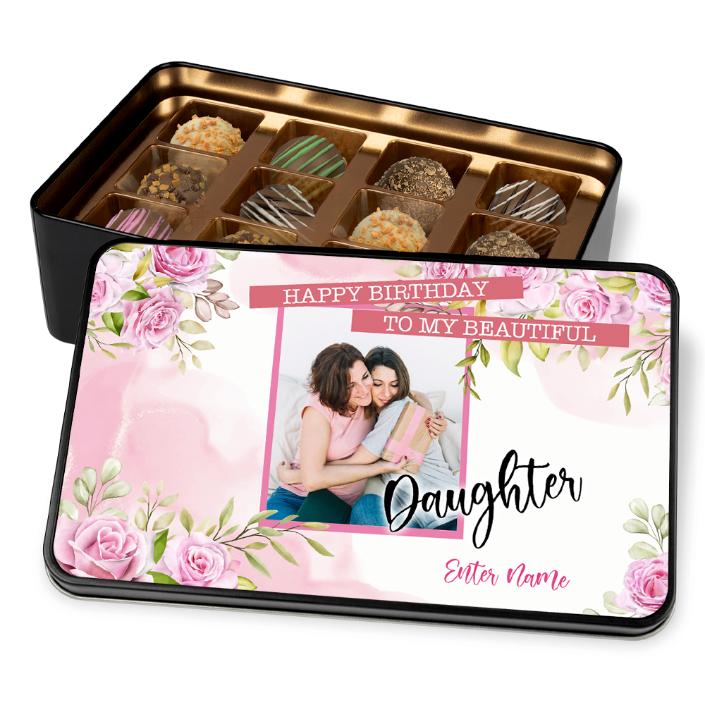 Birthday Gift For Daughter - Personalized Keepsake Tin of 12 Handmade Chocolates