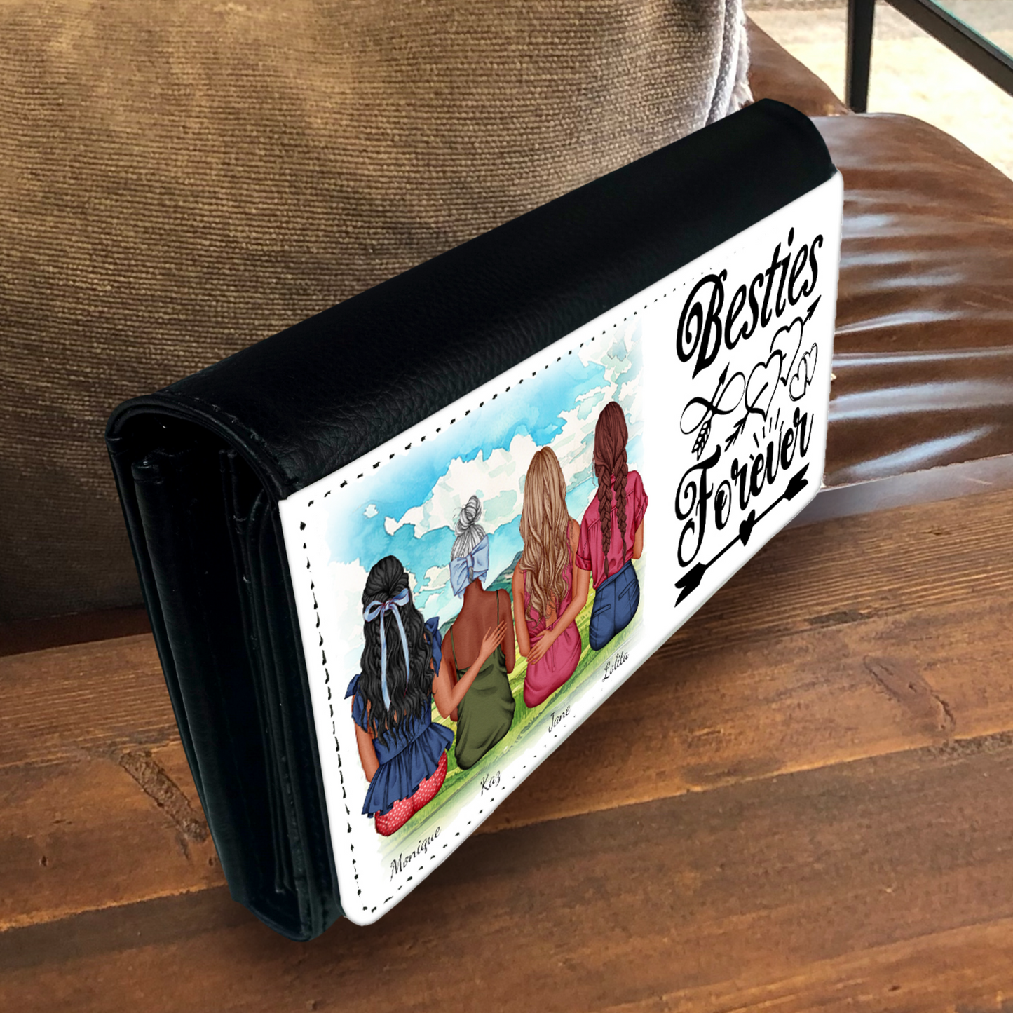 Gift For Sisters Personalized PU Leather Purse - 2, 3, or 4 Sisters