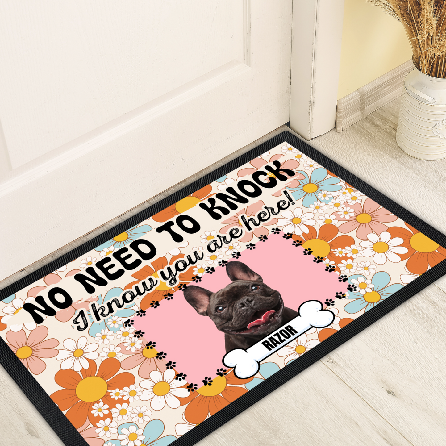 Personalized Floor Mat - No Need To Knock Retro Dog Welcome Mat - 3 Sizes Up To 3 Dogs