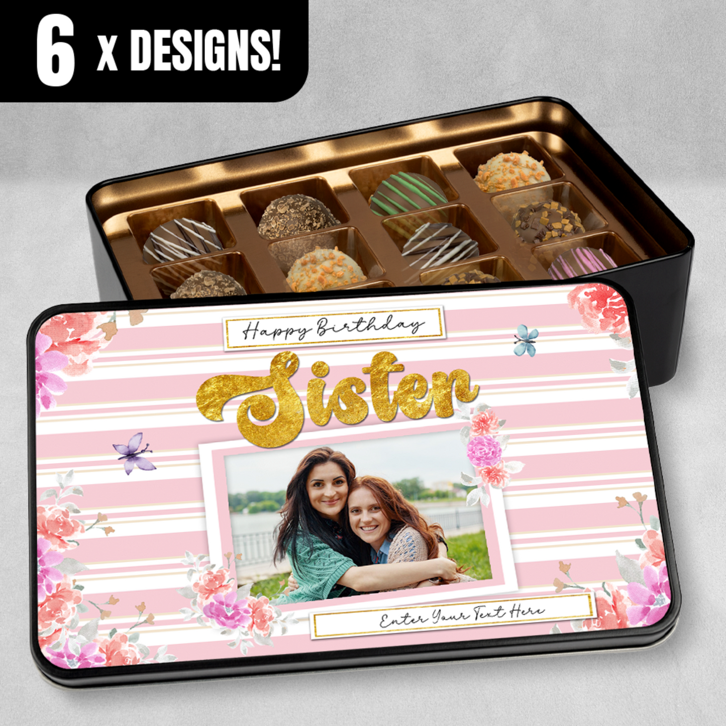 Birthday Gift For Sister - Keepsake Tin of 12 Handmade Chocolates