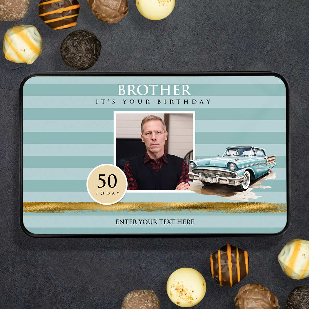Birthday Gift For Brother - Personalized Keepsake Tin of 12 Handmade Chocolates