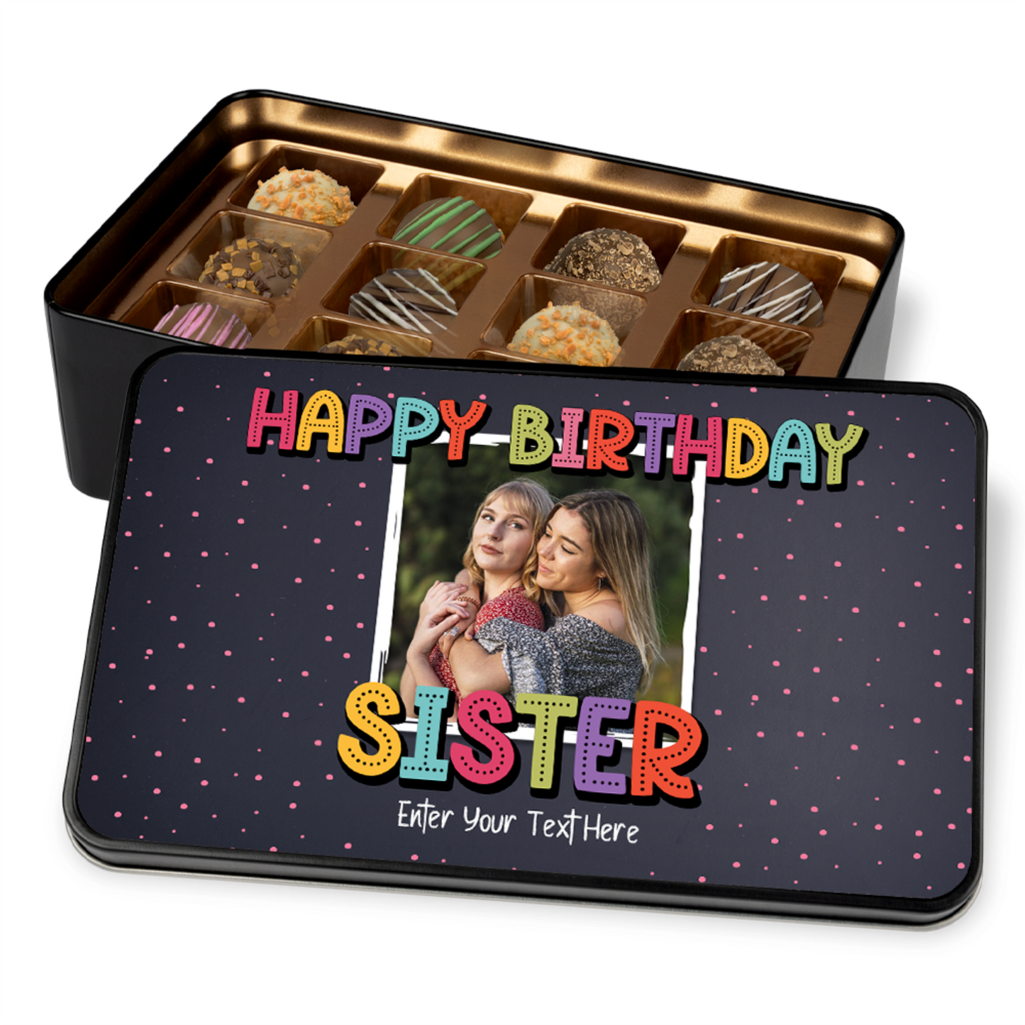 Birthday Gift For Sister - Keepsake Tin of 12 Handmade Chocolates