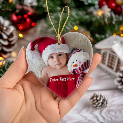 Photo Upload Heart Hanging Christmas Ornament