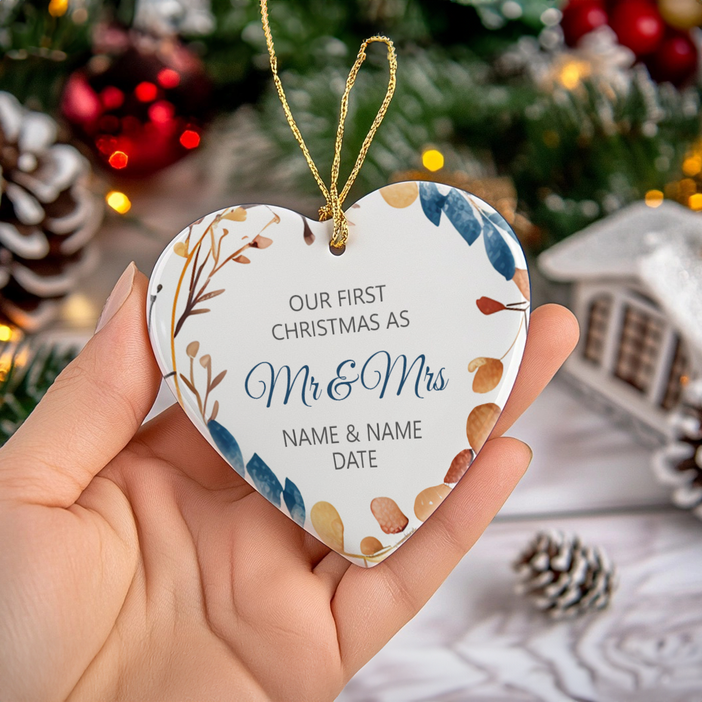 Our First Christmas Mr & Mrs Heart Sublimation Hanging Ornament 016