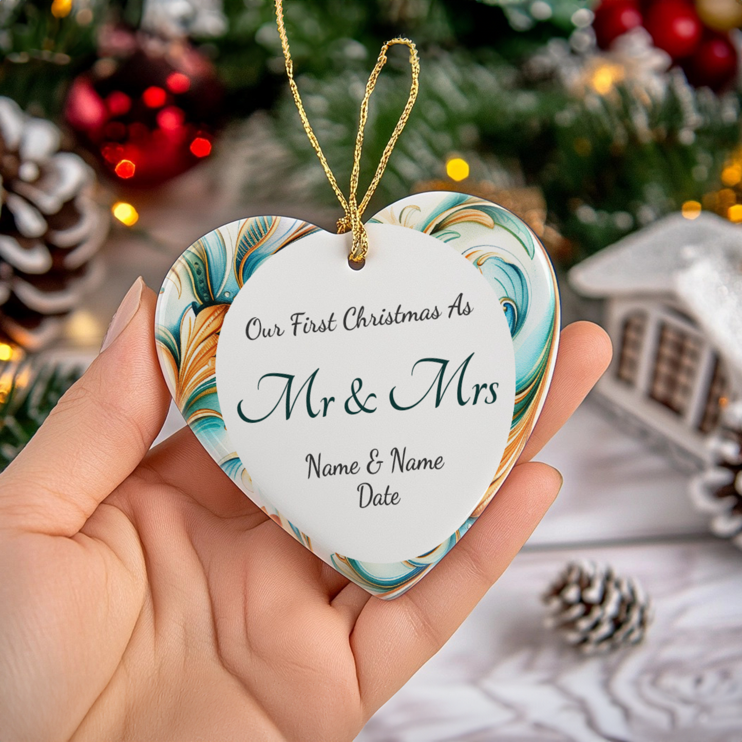 Our First Christmas Mr & Mrs Heart Sublimation Hanging Ornament 019