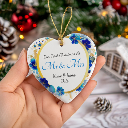 Our First Christmas Mr & Mrs Heart Sublimation Hanging Ornament 018