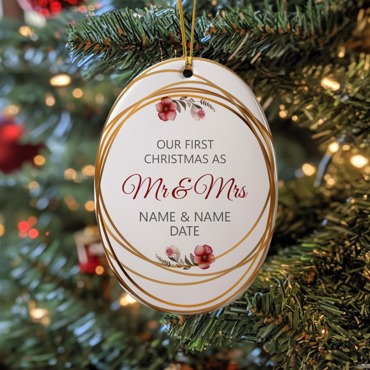 First Christmas Mr & Mrs Oval Sublimation Hanging Ornament 015