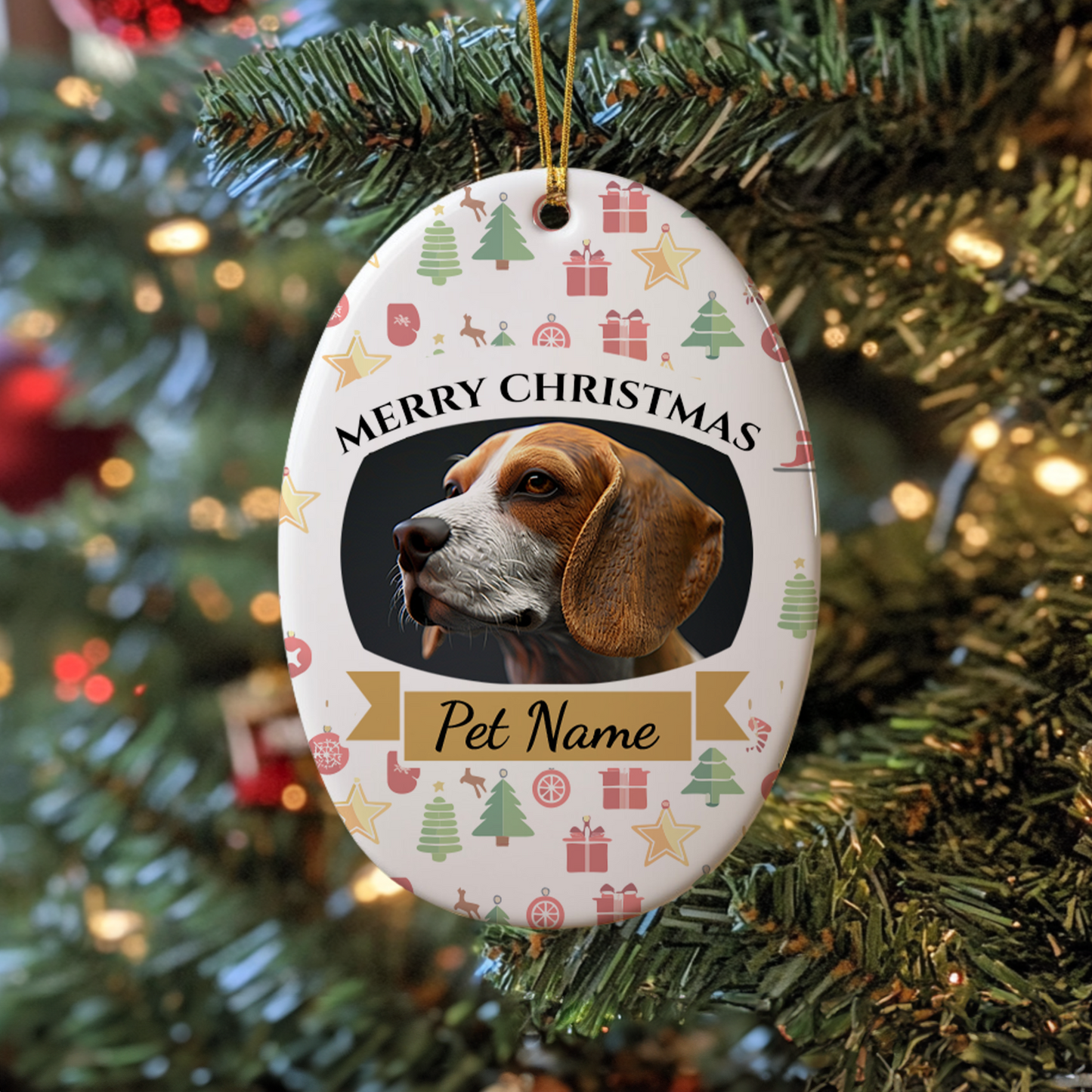 Ceramic Oval Hanging Ornament - Christmas Pet 002