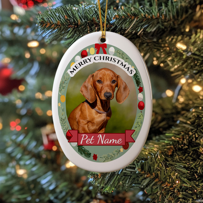 Ceramic Oval Hanging Ornament - Christmas Pet 003