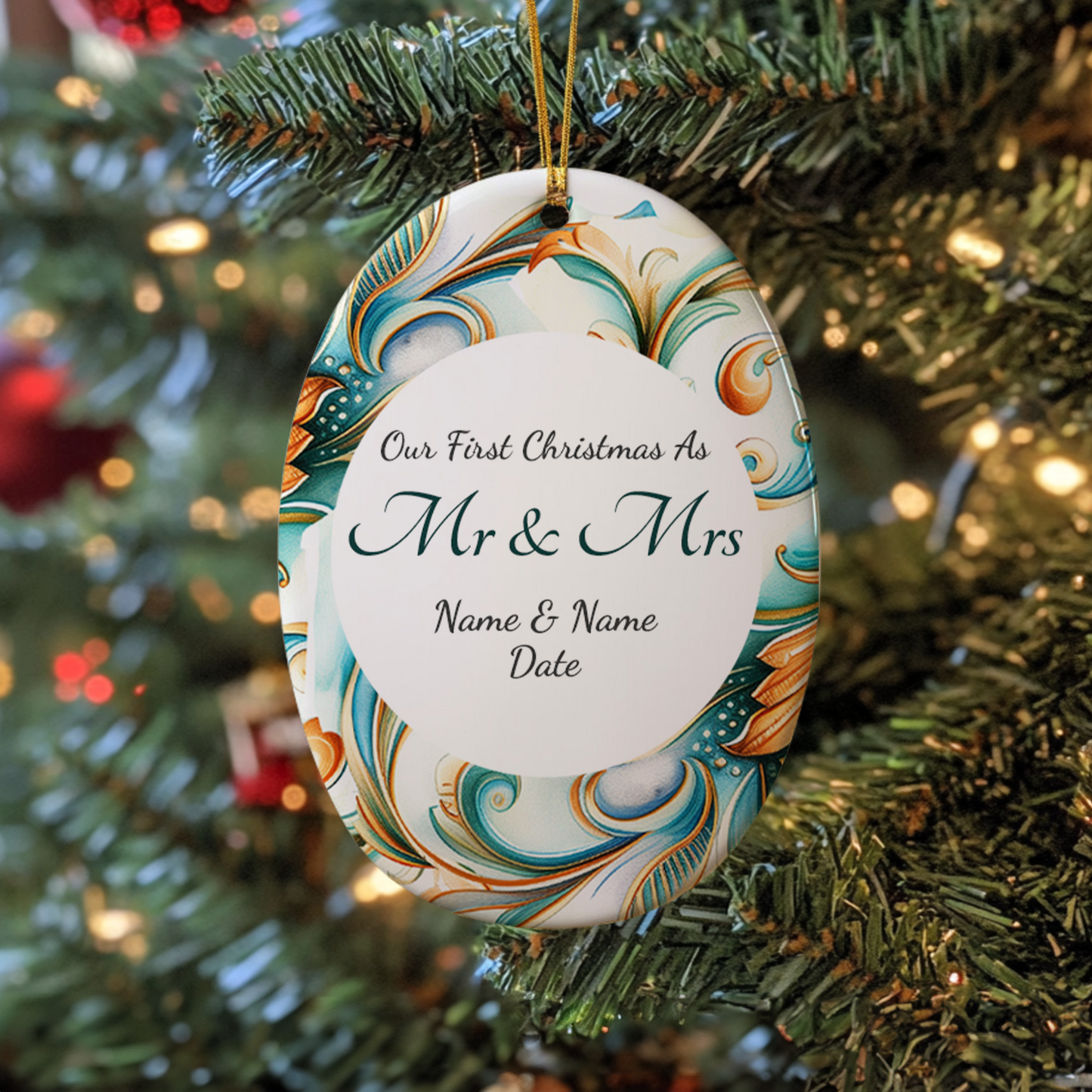 First Christmas Mr & Mrs Oval Sublimation Hanging Ornament 019