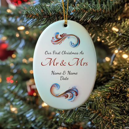 First Christmas Mr & Mrs Oval Sublimation Hanging Ornament 020