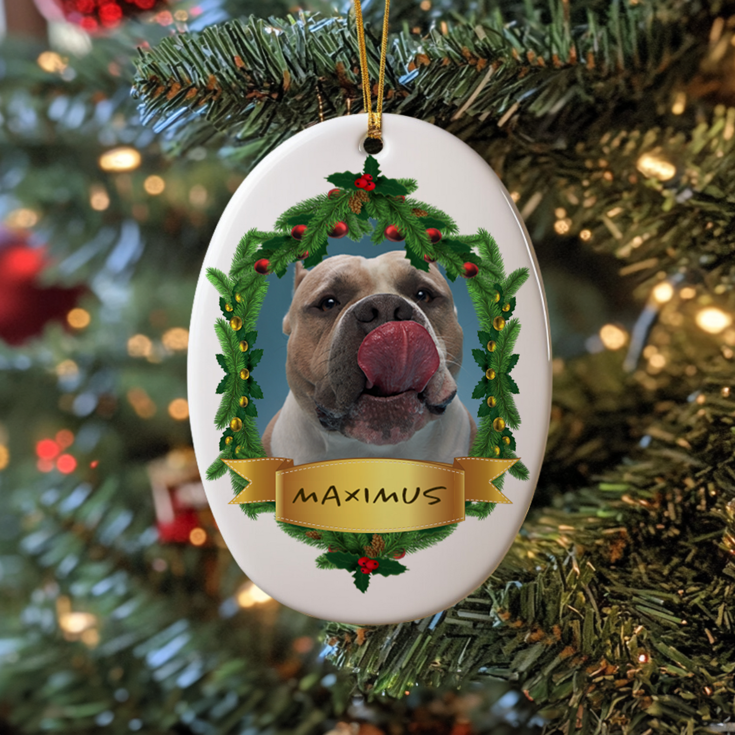 Ceramic Oval Hanging Ornament - Christmas Pet 001