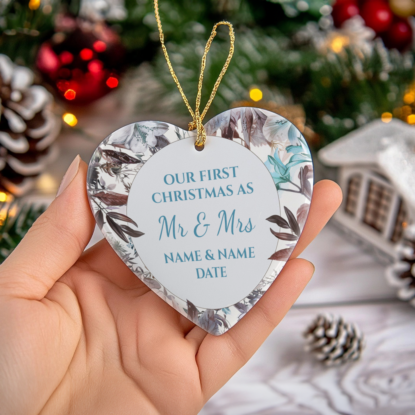 Our First Christmas Mr & Mrs Heart Sublimation Hanging Ornament 012