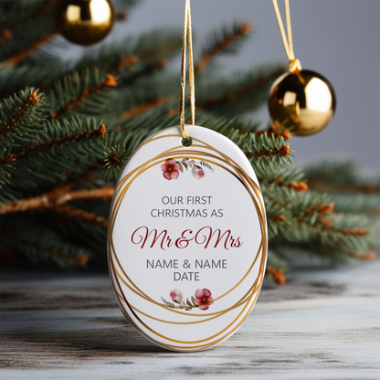 First Christmas Mr & Mrs Oval Sublimation Hanging Ornament 015