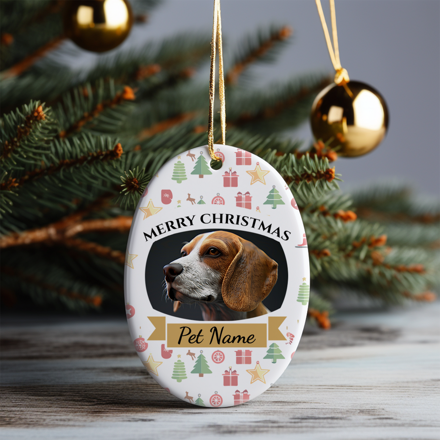 Ceramic Oval Hanging Ornament - Christmas Pet 002