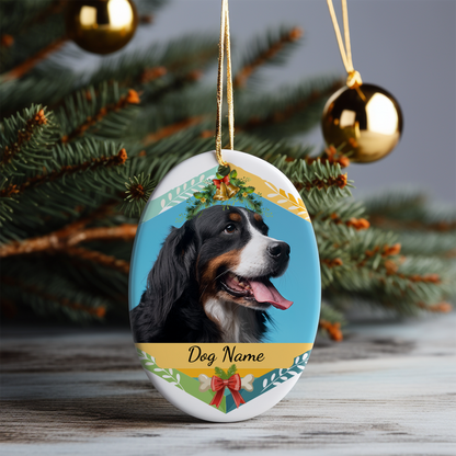 Ceramic Oval Hanging Ornament - Christmas Pet 006