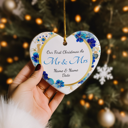 Our First Christmas Mr & Mrs Heart Sublimation Hanging Ornament 018