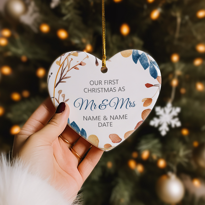 Our First Christmas Mr & Mrs Heart Sublimation Hanging Ornament 016